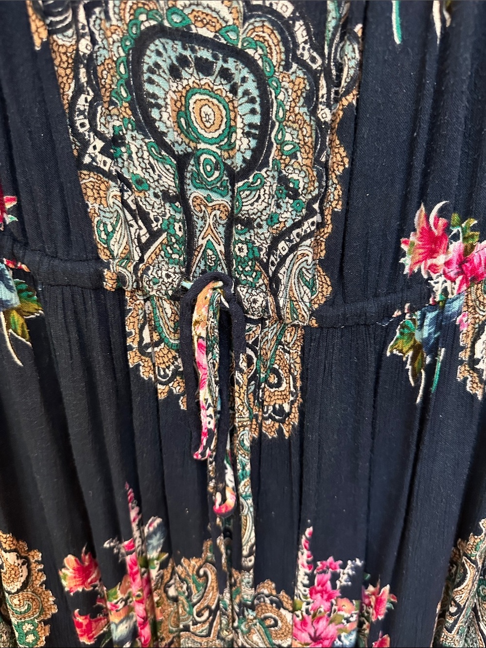 Bila Navy Floral Paisley Maxi Dress with Crochet Yoke - Picture 6 of 7